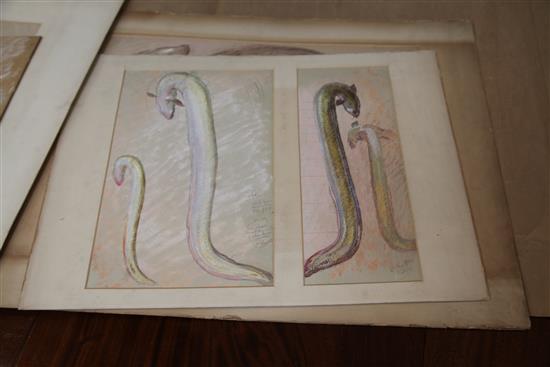William Shackleton (1872-1933) Studies of fish and eels Largest 14.5 x 20in. unframed.